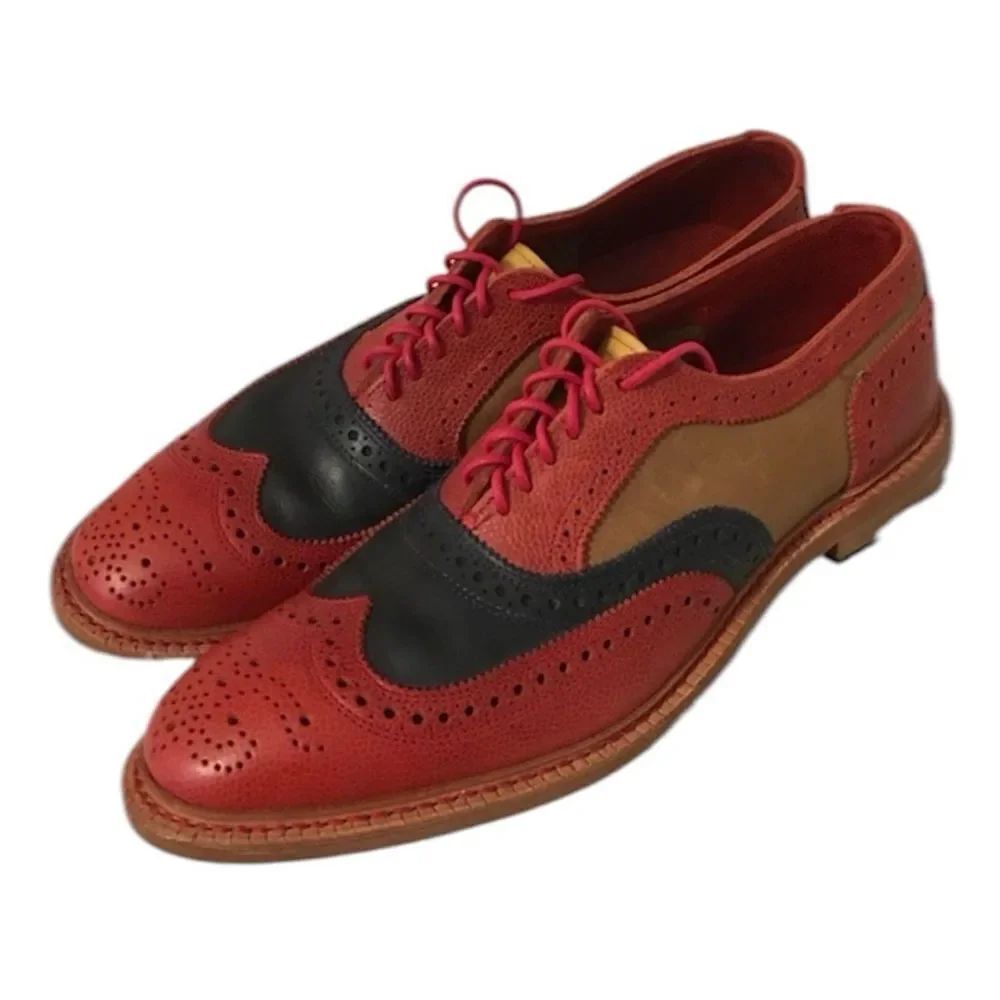 Allen Edmonds Men’s Red Leather Jingle Bell Moc Wingtip Oxfords Dress Shoes 9.5